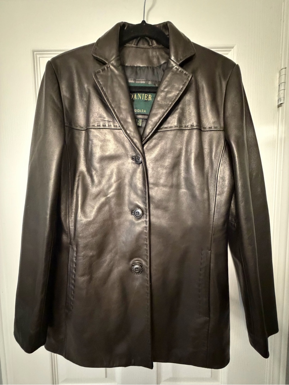 Danier Deep Brown Leather Notch-Lapel Blazer
